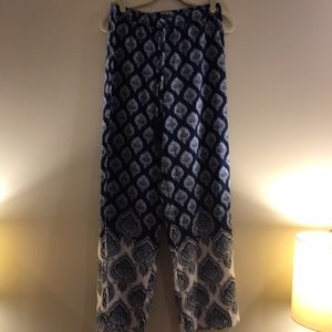 Blue and White Print Drawstring Pants